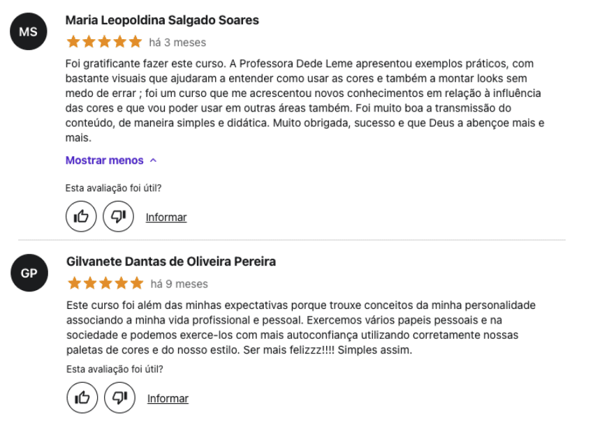 Curso Fórmula Imagem e Estilo com Dede Leme depoimento e resultados prints de alunos