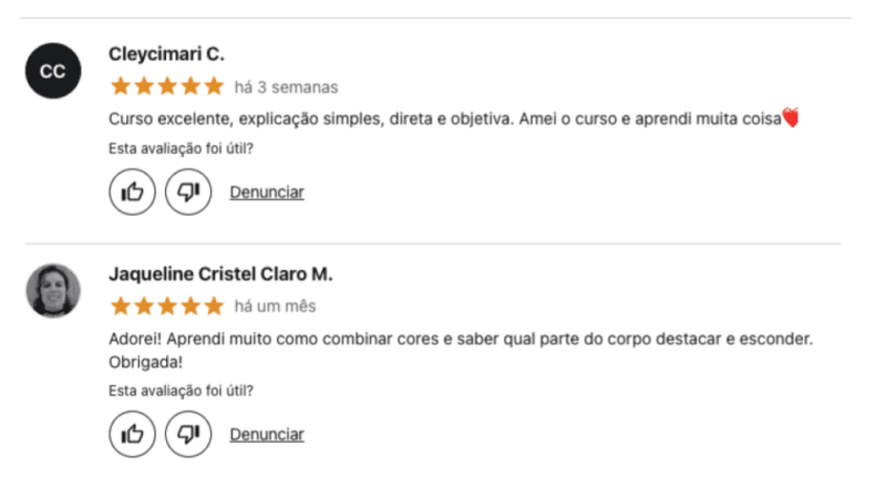 Curso Fórmula Imagem e Estilo com Dede Leme depoimento e resultados prints de alunos
