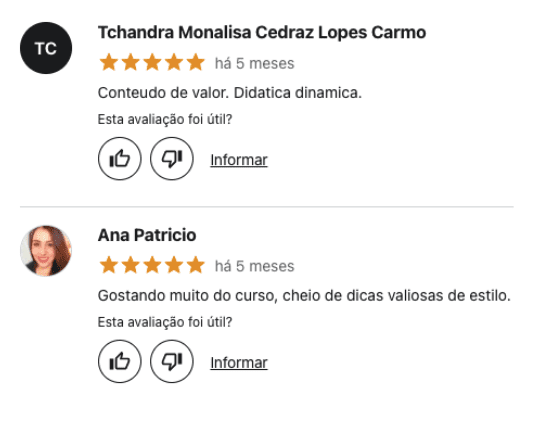 Curso Fórmula Imagem e Estilo com Dede Leme depoimento e resultados prints de alunos