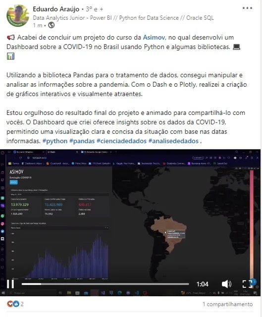 Asimov Academy depoimento e resultados prints de alunos