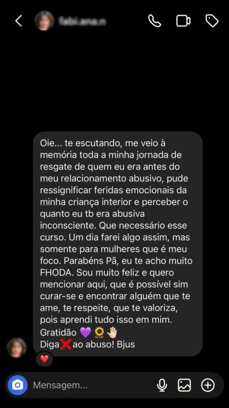 Curso Ame Amar - A Cura das Relações depoimento e resultados prints de alunos