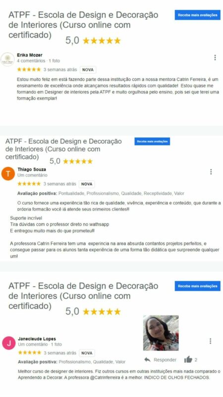 Curso Aprendendo a Decorar - Arquitetura de Trás Pra Frente depoimento e resultados prints de alunos