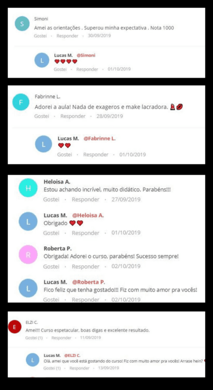 Curso Automaquiagem com Lucas Vieira depoimento e resultados prints de alunos
