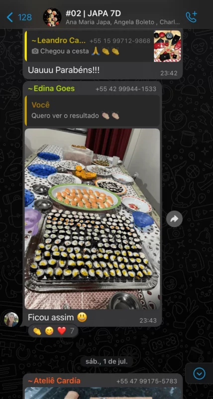 Curso Japa 7D - Aprenda Culinária Japonesa depoimento e resultados prints de alunos