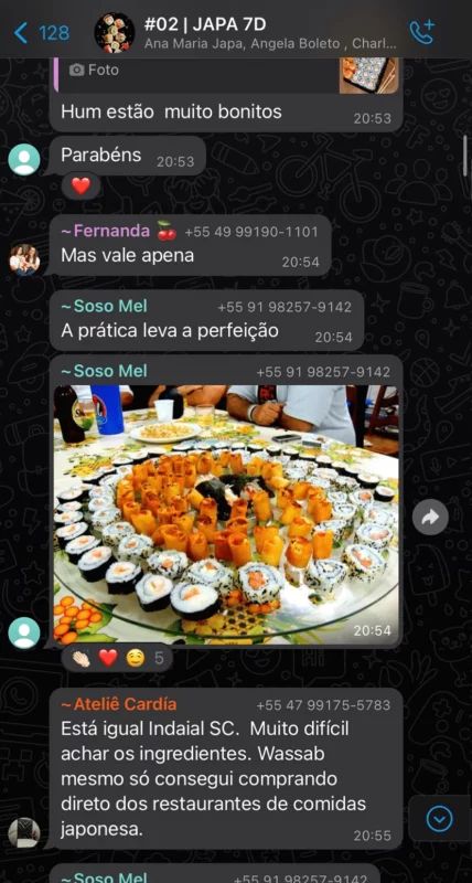 Curso Japa 7D - Aprenda Culinária Japonesa depoimento e resultados prints de alunos