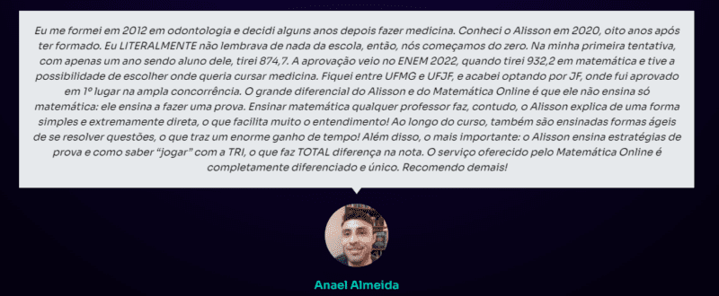 Curso Matemática Online do Alisson Marques depoimento e resultados prints de alunos