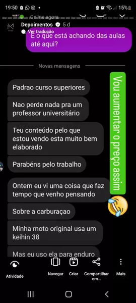 Curso Mestre em 2 tempos depoimento e resultados prints de alunos
