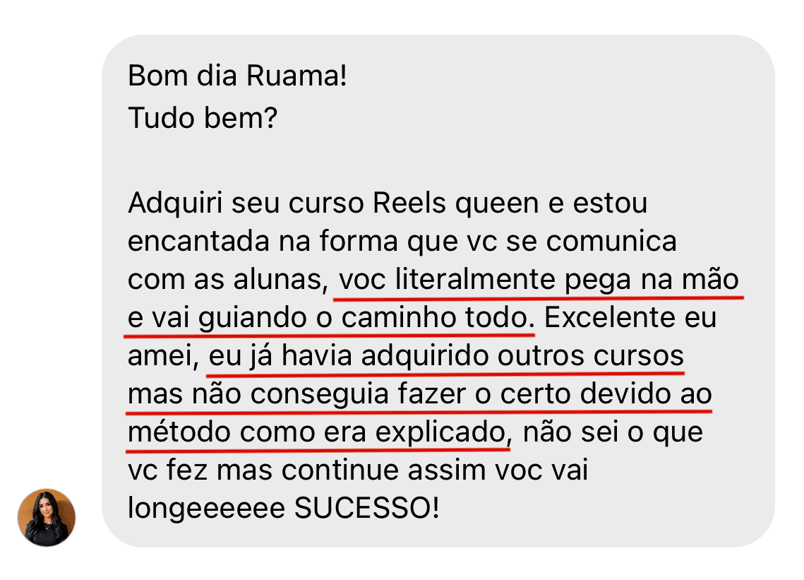 Método Reels Queen depoimento e resultados prints de alunos