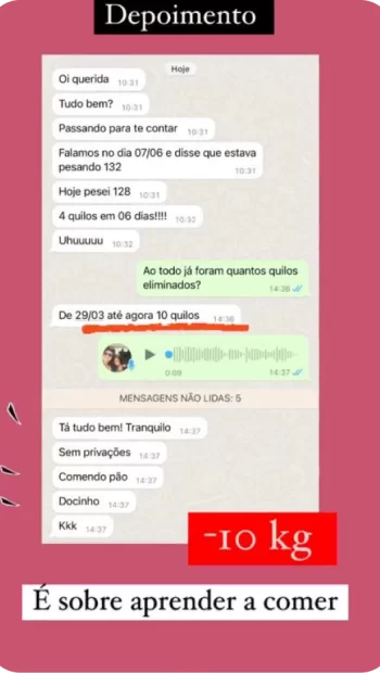 Programa de Emagrecimento Nutri Talita Perosa depoimento e resultados prints de alunos