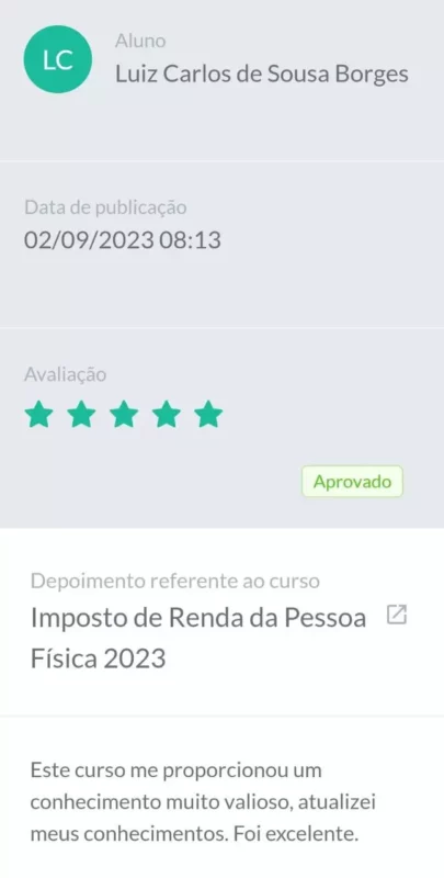 Curso de Imposto de Renda da Pessoa Física 2024 depoimento e resultados prints de alunos