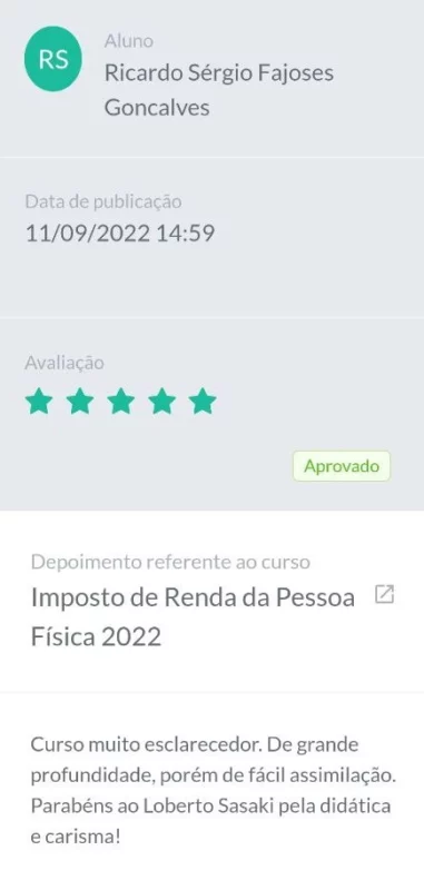 Curso de Imposto de Renda da Pessoa Física 2024 depoimento e resultados prints de alunos