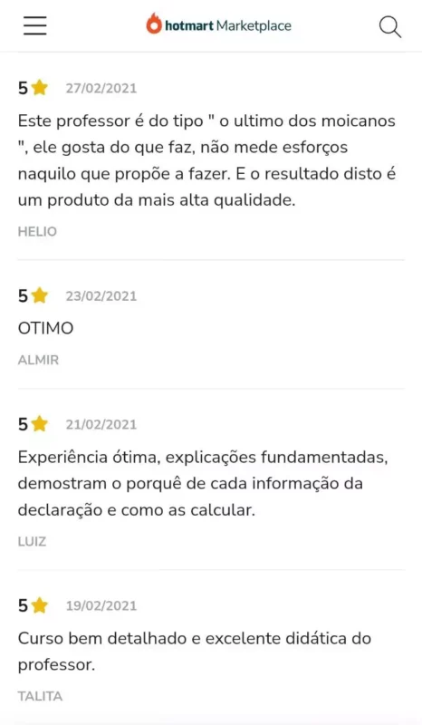 Curso de Imposto de Renda da Pessoa Física 2024 depoimento e resultados prints de alunos