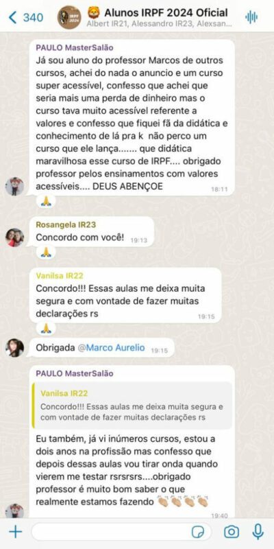 Curso IRPF 2024 - Aprenda e Ganhe Dinheiro depoimento e resultados prints de alunos