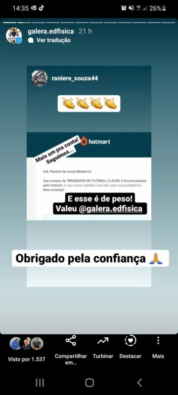 Curso Treinador de Futebol Classe A 3.0 depoimento e resultados prints de alunos