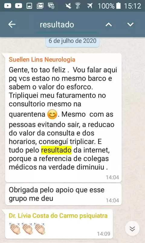 Curso Médico Celebridade depoimento e resultados prints de alunos