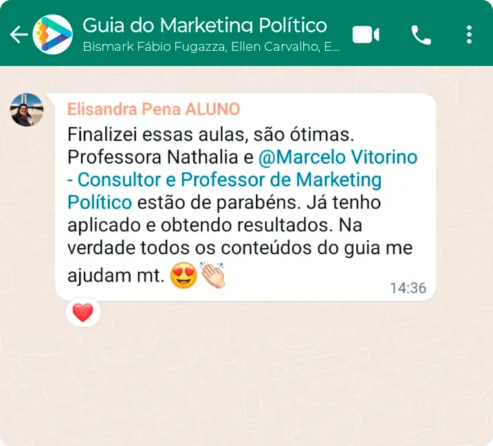 Guia do Marketing Político depoimento e resultados prints de alunos
