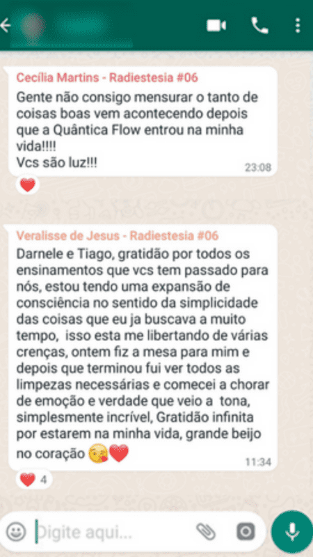 Mentoria Mesa de Harmonização de Vidas Passadas depoimento e resultados prints de alunos
