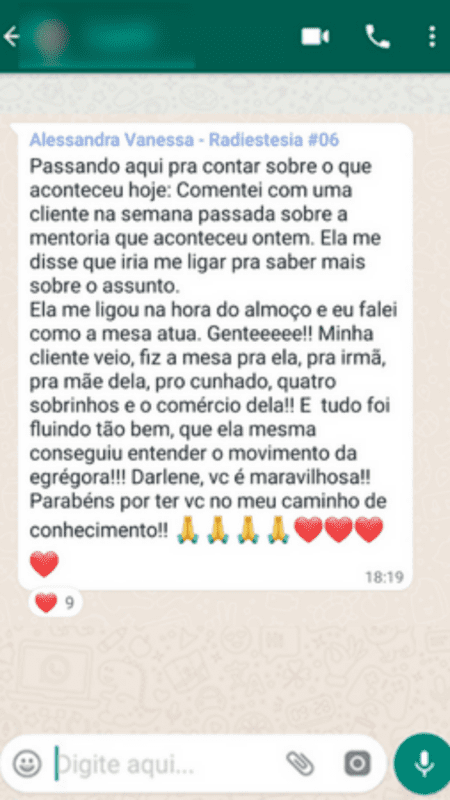 Mentoria Mesa de Harmonização de Vidas Passadas depoimento e resultados prints de alunos