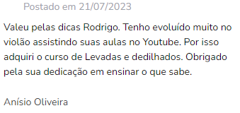 Curso Levadas e Dedilhados depoimento e resultados prints de alunos