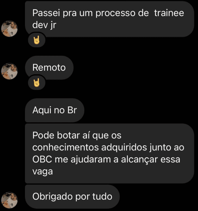 Onebitcode Pro depoimento e resultados prints de alunos