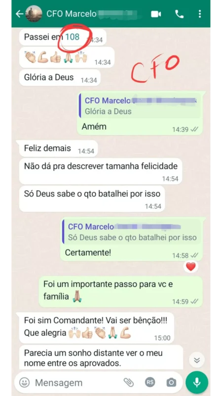 Extensivo Foco Barro Branco depoimento e resultados prints de alunos