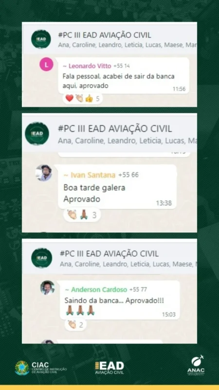 Curso Piloto Comercial IFR Teórico - PCA depoimento e resultados prints de alunos