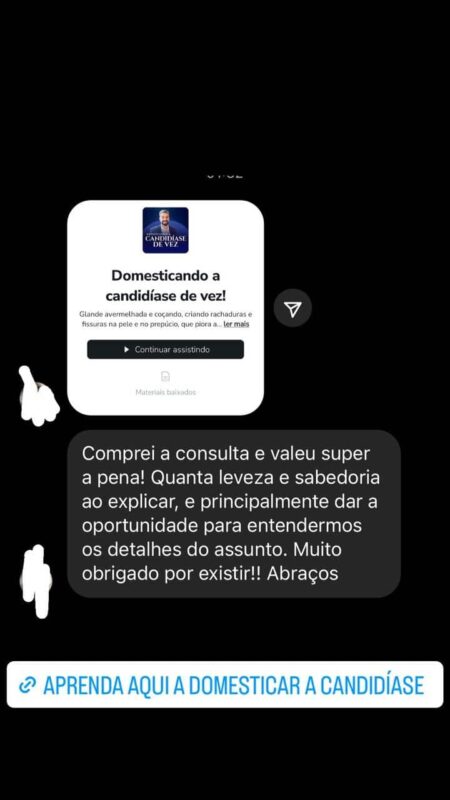 Domesticando a candidíase de vez depoimento e resultados prints de alunos