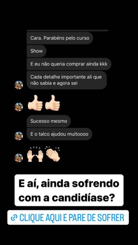 Domesticando a candidíase de vez depoimento e resultados prints de alunos