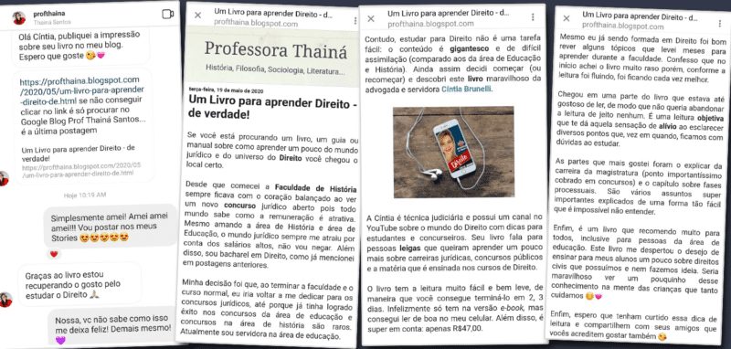 Introdução ao Mundo do Direito (eBook) da Cintia Brunelli depoimento e resultados prints de alunos