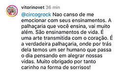 Workshop Introdução a Palhaçaria Profisional depoimento e resultados prints de alunos