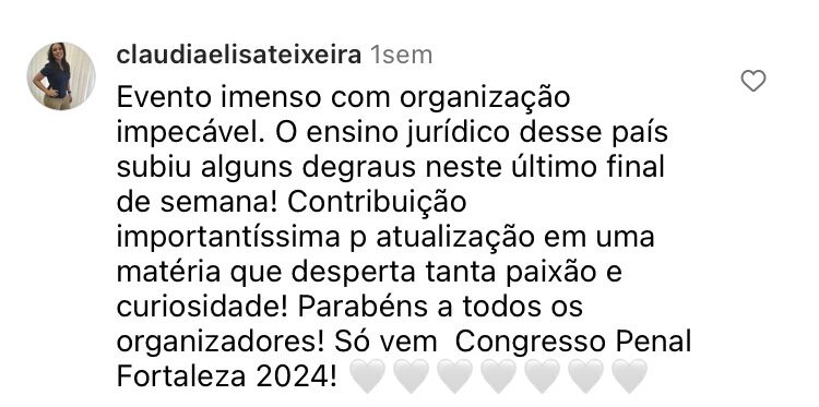 Congresso Brasileiro de Direito Penal depoimento e resultados prints de alunos