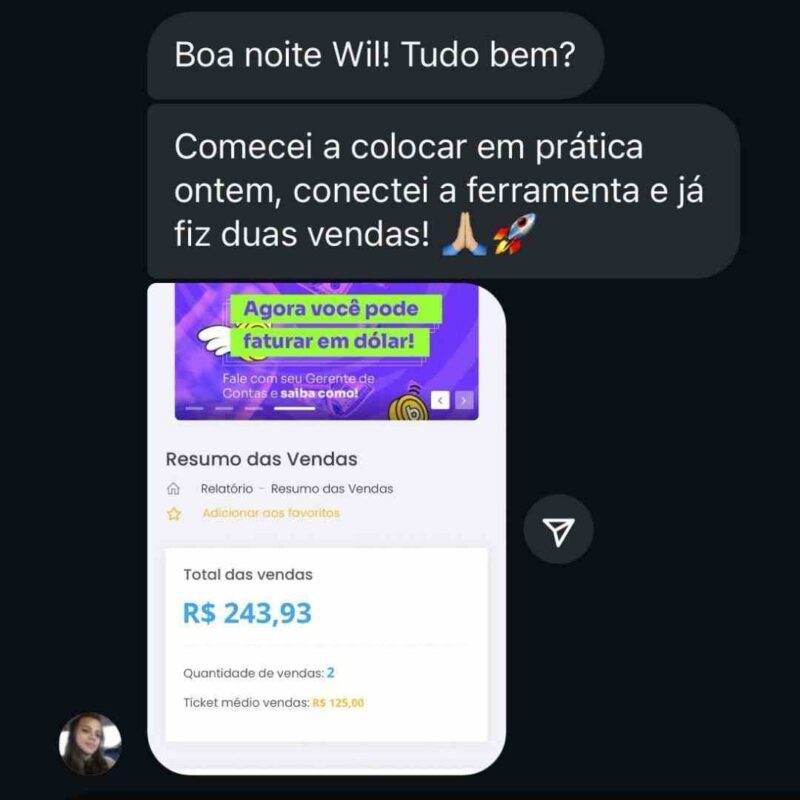 Ferramenta de Vendas Inteligente depoimento e resultados prints de alunos