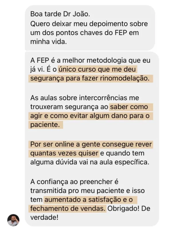 Formação Especialista em Preenchimento depoimento e resultados prints de alunos