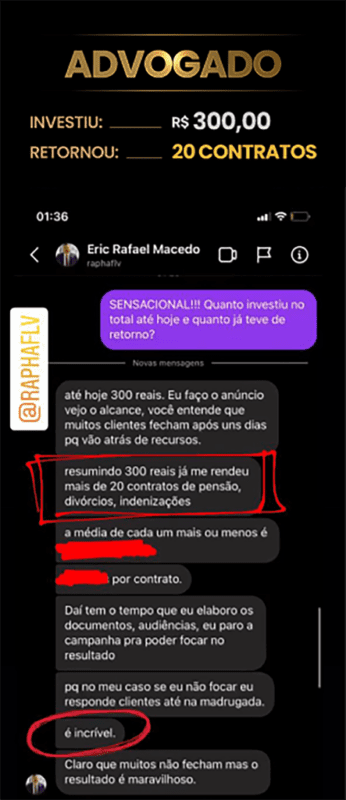 Método Mais Clientes depoimento e resultados prints de alunos