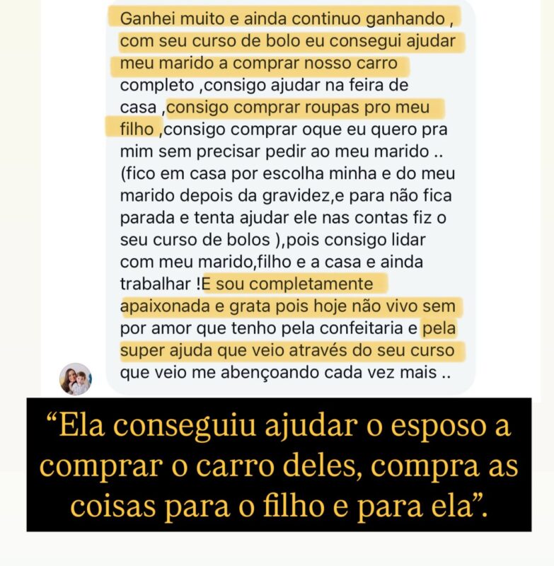 A Nova Era Slice Cake depoimento e resultados prints de alunos