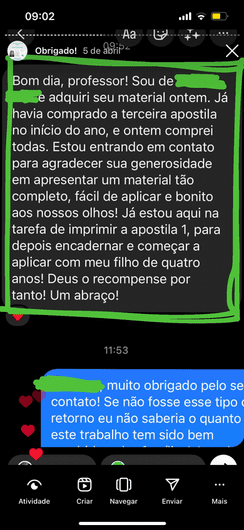 Apostila de Alfabetização BCV depoimento e resultados prints de alunos