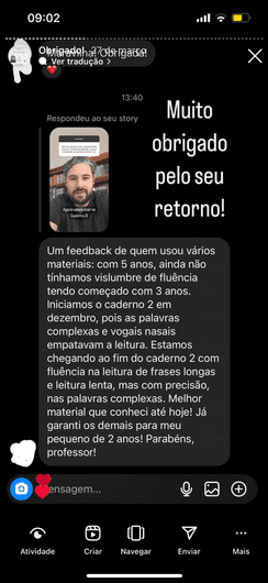 Apostila de Alfabetização BCV  depoimento e resultados prints de alunos
