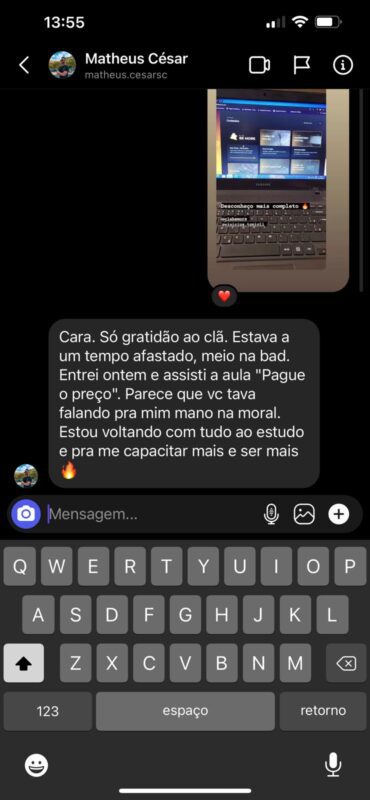 Clã Be More depoimento e resultados prints de alunos