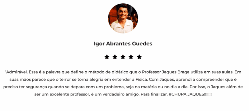 Curso Fisica Online do Jaques Braga depoimento e resultados prints de alunos