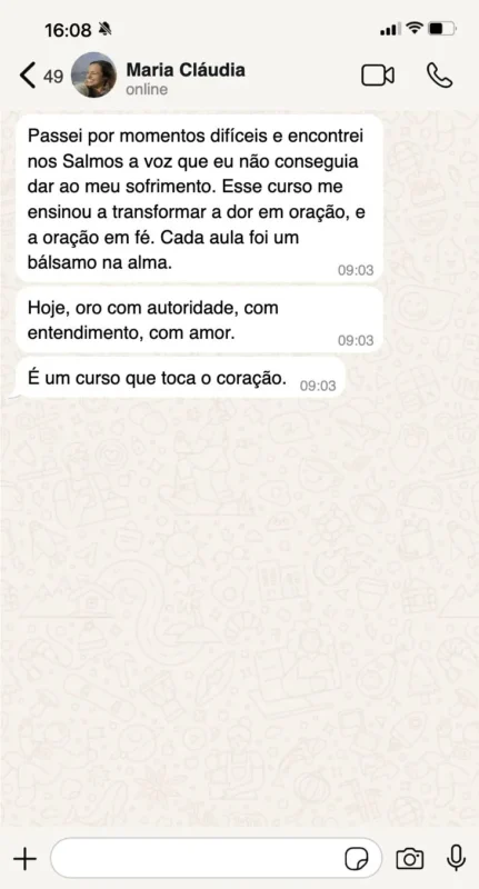 Curso O Poder dos Salmos: A Alma das Escrituras depoimento e resultados prints de alunos