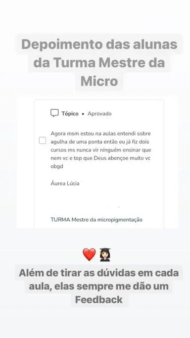 Mestre da Micropigmentação 2.0 depoimento e resultados prints de alunos