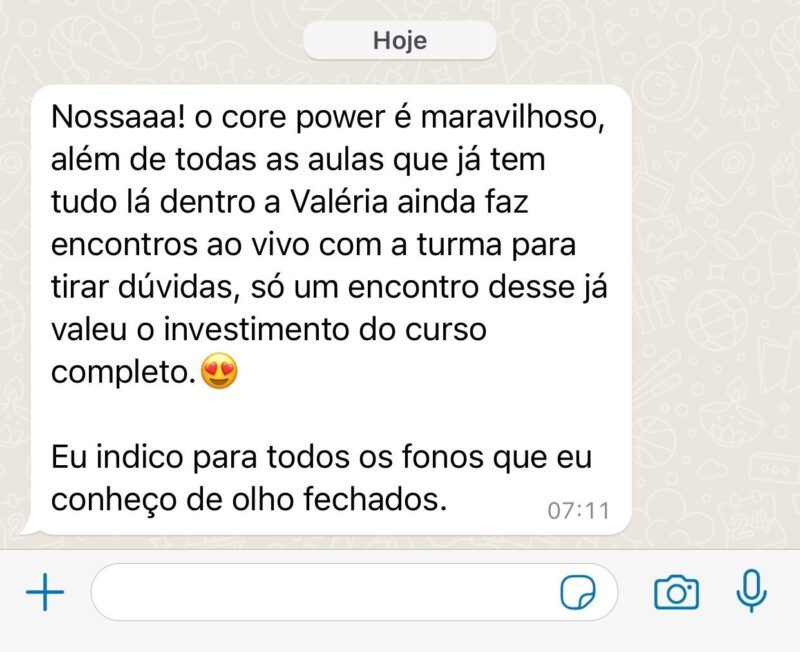 Core Power 2.0 depoimento e resultados prints de alunos