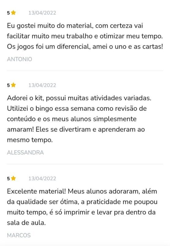 Kit Ciências Prigeo depoimento e resultados prints de alunos