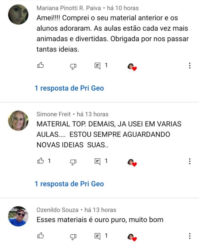 Kit Ciências Prigeo depoimento e resultados prints de alunos