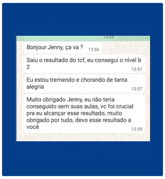 Curso Dominando o francês -  Do zero ao nível B2 (CLB7) depoimento e resultados prints de alunos