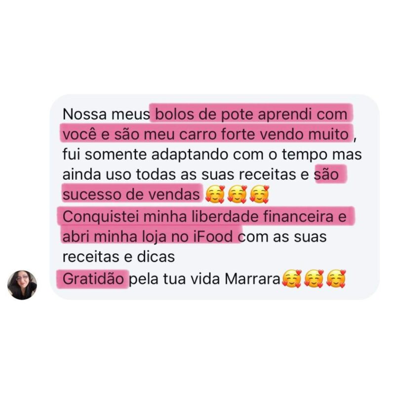 Curso O Novo Bolo no Pote depoimento e resultados prints de alunos