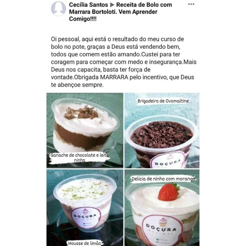 Curso O Novo Bolo no Pote depoimento e resultados prints de alunos