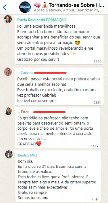 Tornando-se Sobre Humano: Retiro Progressivo Online depoimento e resultados prints de alunos