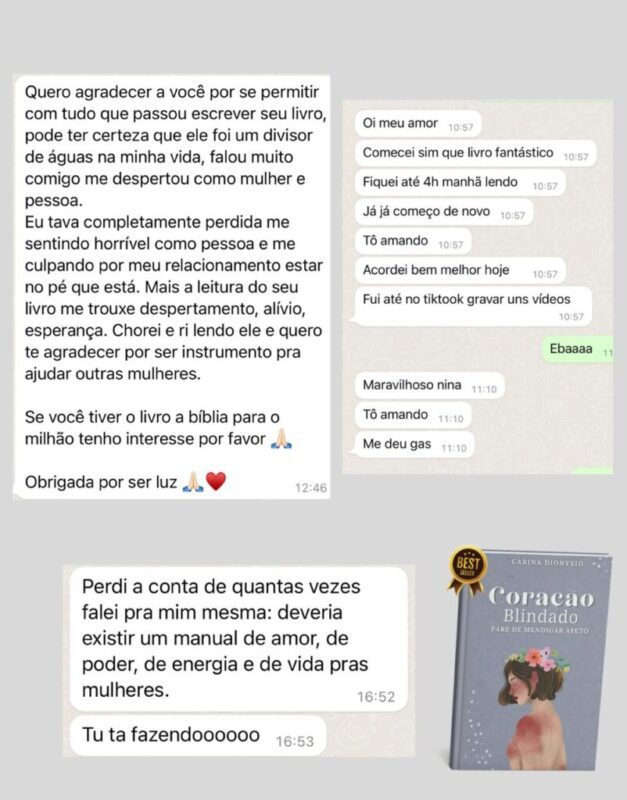 Livro Coração Blindado: Pare de mendigar afeto depoimento e resultados prints de alunos