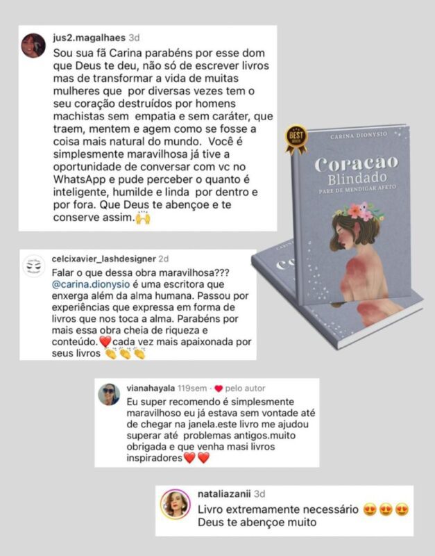 Livro Coração Blindado: Pare de mendigar afeto depoimento e resultados prints de alunos
